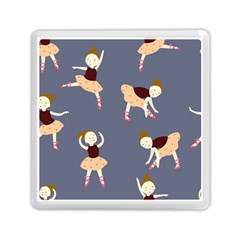 Cute  Pattern With  Dancing Ballerinas On The Blue Background Memory Card Reader (square) by EvgeniiaBychkova