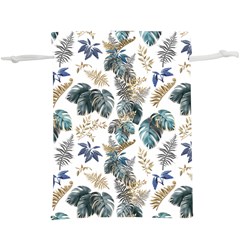 Blue Metallic Leaves Pattern  Lightweight Drawstring Pouch (xl) by designsbymallika