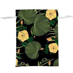 Tropical Vintage Yellow Hibiscus Floral Green Leaves Seamless Pattern Black Background   Lightweight Drawstring Pouch (xl) by Sobalvarro