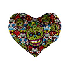 Sugar Skulls Standard 16  Premium Flano Heart Shape Cushions by ExtraAwesomeSauce