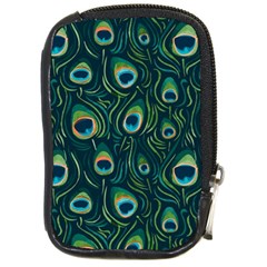 Watercolor Peacock Feather Pattern Compact Camera Leather Case by ExtraAwesomeSauce