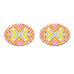 Line Pattern Cross Print Repeat Cufflinks (oval) by Dutashop