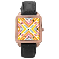Line Pattern Cross Print Repeat Rose Gold Leather Watch  by Dutashop