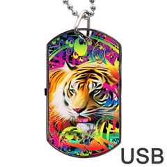 Tiger In The Jungle Dog Tag Usb Flash (two Sides) by icarusismartdesigns