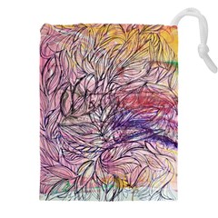 Mixed Media Leaves Drawstring Pouch (5xl) by kaleidomarblingart