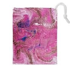 Pink Feathers Drawstring Pouch (4xl) by kaleidomarblingart