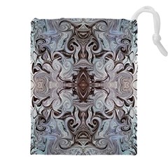 Turquoise Black Arabesque Repeats Drawstring Pouch (5xl) by kaleidomarblingart