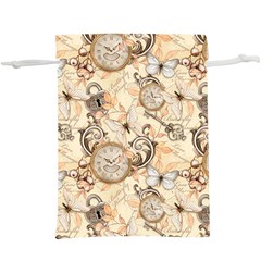 Clock Butterfly Pattern  Lightweight Drawstring Pouch (xl) by designsbymallika