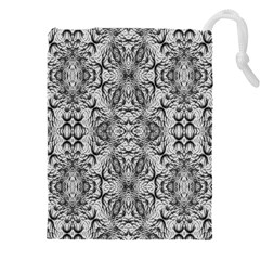 Black And White Ornate Pattern Drawstring Pouch (5xl) by dflcprintsclothing