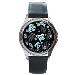Folk Flowers Pattern Round Metal Watch by Eskimos