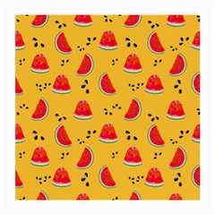 Slices Of Juicy Red Watermelon On A Yellow Background Medium Glasses Cloth by SychEva