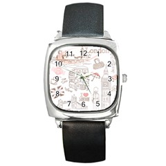 London-paris-drawing-vector-london-comics Square Metal Watch by Sudhe
