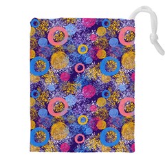 Multicolored Splashes And Watercolor Circles On A Dark Background Drawstring Pouch (5xl) by SychEva