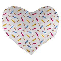 Multicolored Pencils And Erasers Large 19  Premium Heart Shape Cushions by SychEva