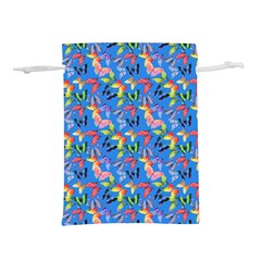 Multicolored Butterflies Fly On A Blue Background Lightweight Drawstring Pouch (s) by SychEva