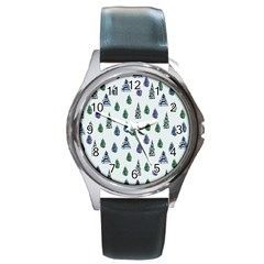 Coniferous Forest Round Metal Watch by SychEva