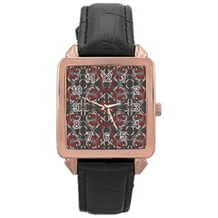 Floral Folk Damask Pattern Fantasy Flowers Floral Geometric Fantasy Rose Gold Leather Watch  by Eskimos