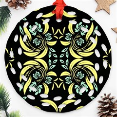 Floral Folk Damask Pattern Fantasy Flowers  Ornament (round Filigree) by Eskimos