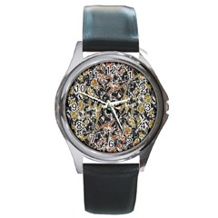 Modern Camo Tropical Print Design Round Metal Watch by dflcprintsclothing