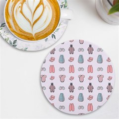 Pattern With Clothes For Newborns Uv Print Round Tile Coaster by SychEva
