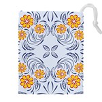 Floral folk damask pattern Fantasy flowers  Drawstring Pouch (4XL) Front