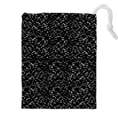 Pixel Grid Dark Black And White Pattern Drawstring Pouch (5xl) by dflcprintsclothing