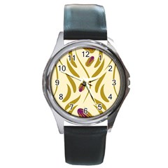 Folk Flowers Print Floral Pattern Ethnic Art Round Metal Watch by Eskimos