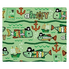 Seamless Pattern Fishes Pirates Cartoon Double Sided Flano Blanket (small)  by Jancukart