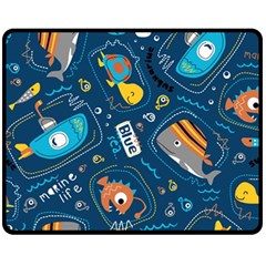 Seamless-pattern-vector-submarine-with-sea-animals-cartoon Double Sided Fleece Blanket (medium)  by Jancukart
