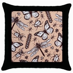 Vintage-drawn-insect-seamless-pattern Throw Pillow Case (black) by Jancukart