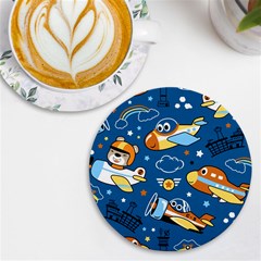 Seamless-pattern-with-nice-planes-cartoon Uv Print Round Tile Coaster by Jancukart