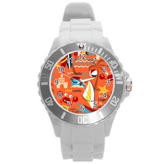 Seamless-pattern-vector-beach-holiday-theme-set Round Plastic Sport Watch (l) by Jancukart