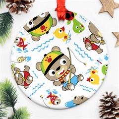 Vector-seamless-pattern-cute-fishing-animals-cartoon Round Ornament (two Sides) by Jancukart