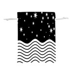Black And White Waves And Stars Abstract Backdrop Clipart Lightweight Drawstring Pouch (L) Back