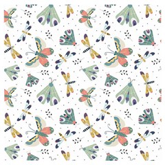 Seamless-pattern-with-moth-butterfly-dragonfly-white-backdrop Wooden Puzzle Square by Jancukart