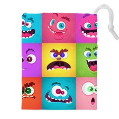 Monsters Emotions Scary Faces Masks With Mouth Eyes Aliens Monsters Emoticon Set Drawstring Pouch (5xl) by Jancukart