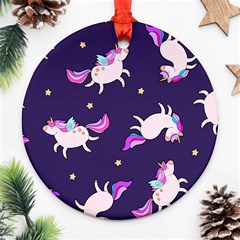 Fantasy-fat-unicorn-horse-pattern-fabric-design Round Ornament (two Sides) by Jancukart