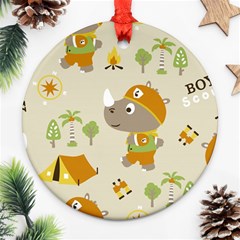 Seamless-pattern-vector-with-funny-boy-scout-scout-day-background Ornament (round) by Jancukart