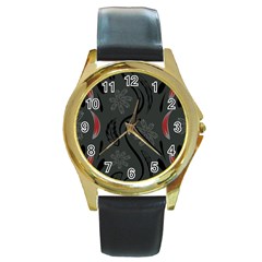 Folk Flowers Print Floral Pattern Ethnic Art Round Gold Metal Watch by Eskimos