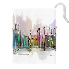 Drawing-watercolor-painting-city Drawstring Pouch (5xl) by Jancukart