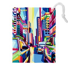 City-street-car-road-architecture Drawstring Pouch (4xl) by Jancukart