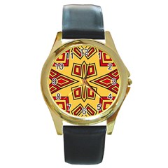 Abstract Pattern Geometric Backgrounds Round Gold Metal Watch by Eskimos