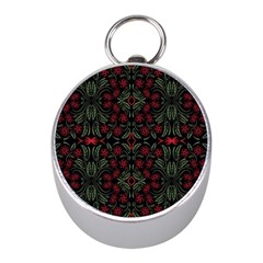 Folk Flowers Print Floral Pattern Ethnic Art Mini Silver Compasses by Eskimos