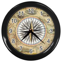 Map Vintage Nautical Collage Wall Clock (black) by Sapixe