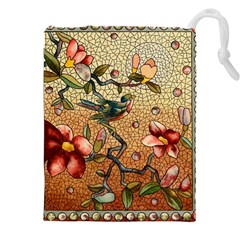 Flower Cubism Mosaic Vintage Drawstring Pouch (4xl) by Sapixe