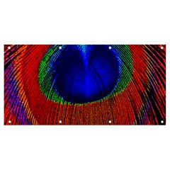 Red Peacock Plumage Fearher Bird Pattern Banner And Sign 8  X 4  by Wegoenart
