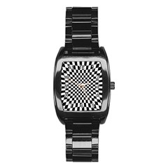 Illusion Checkerboard Black And White Pattern Stainless Steel Barrel Watch by Zezheshop