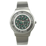 Flowering-branches-seamless-pattern Stainless Steel Watch Front