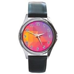 Illustration Geometric Pattern Design Graphic Round Metal Watch by Wegoenart