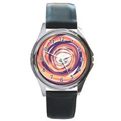 Illustration Colorful Yellow Purple Orange Round Metal Watch by Wegoenart